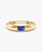 Anel Retangular Cravejado Pedra do Mês com Safira Azul em ouro 18K