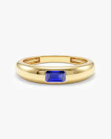 Anel Retangular Cravejado Pedra do Mês com Safira Azul em ouro 18K