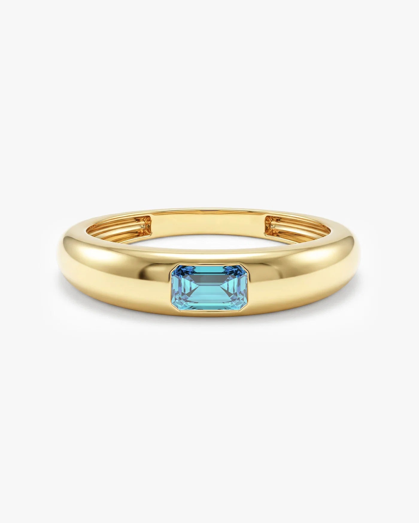 Anel Retangular Cravejado Pedra do Mês com Topázio Azul em ouro 18K