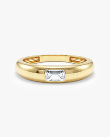 Anel Retangular Cravejado Pedra do Mês com Topázio Branco em ouro 18K