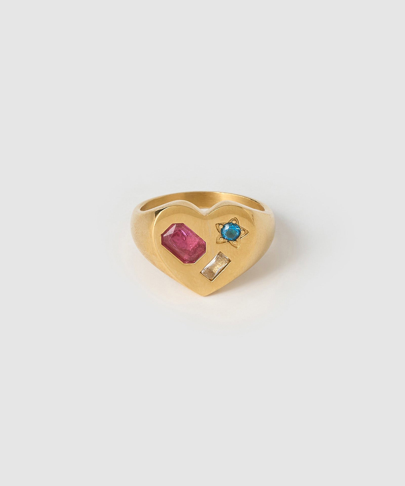Anel Sinete Coração Colorido - Ouro 18K | SILLENE