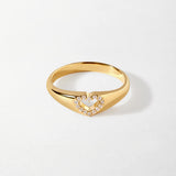 Anel Sinete Coração Cravejado Branco - Ouro 18K | SILLENE