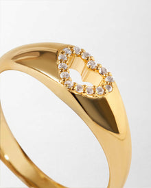 Anel Sinete Coração Cravejado Branco - Ouro 18K | SILLENE