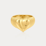 Anel Sinete Coração Estriado - Ouro 18K | SILLENE