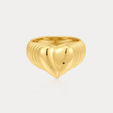 Anel Sinete Coração Estriado - Ouro 18K | SILLENE