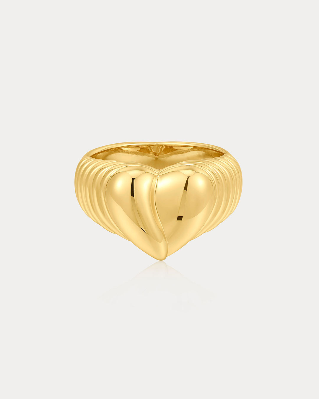 Anel Sinete Coração Estriado - Ouro 18K | SILLENE