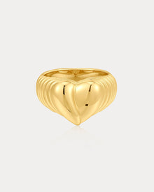 Anel Sinete Coração Estriado - Ouro 18K | SILLENE
