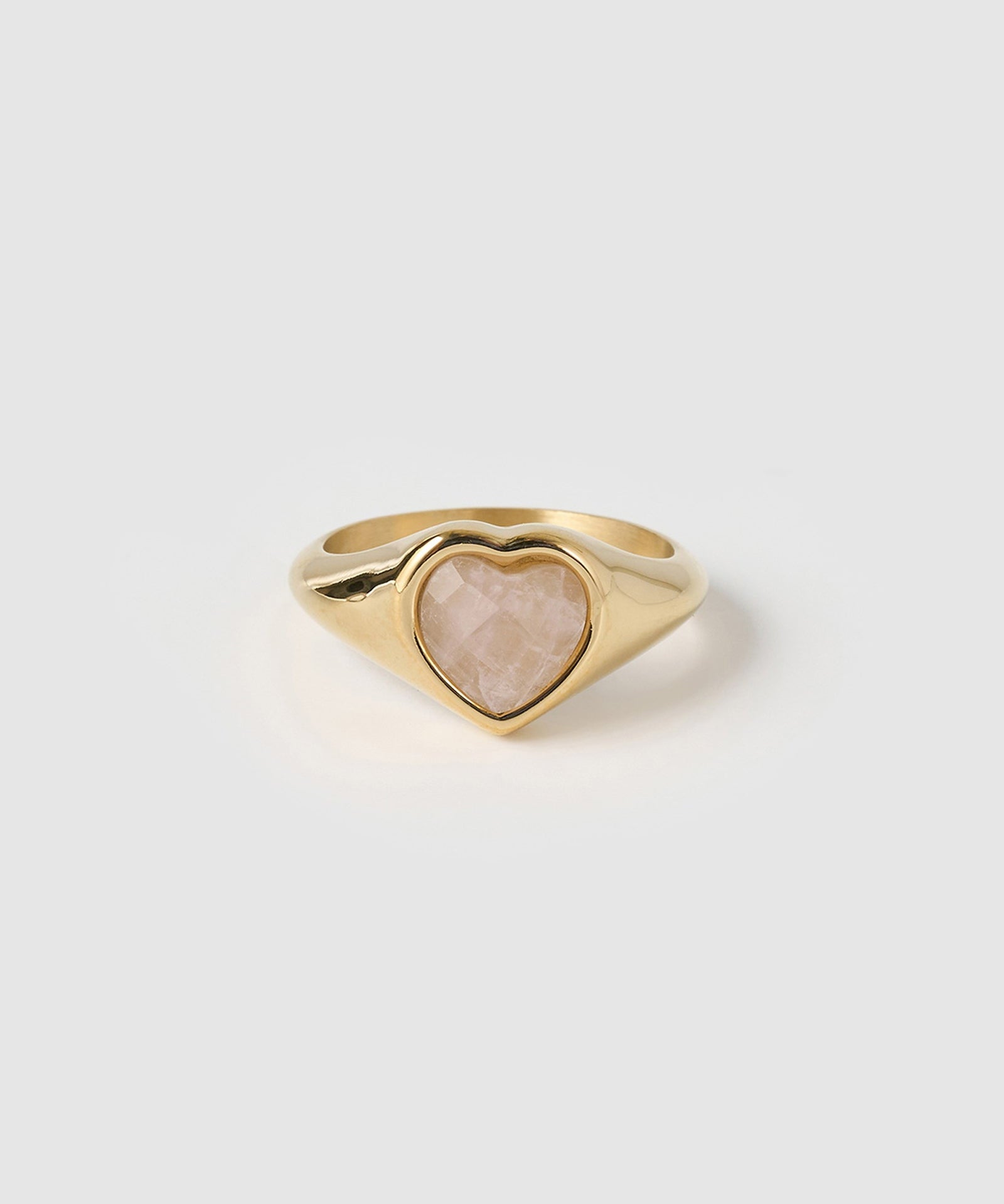 Anel Sinete Coração Quartzo Rosa - Ouro 18K | SILLENE