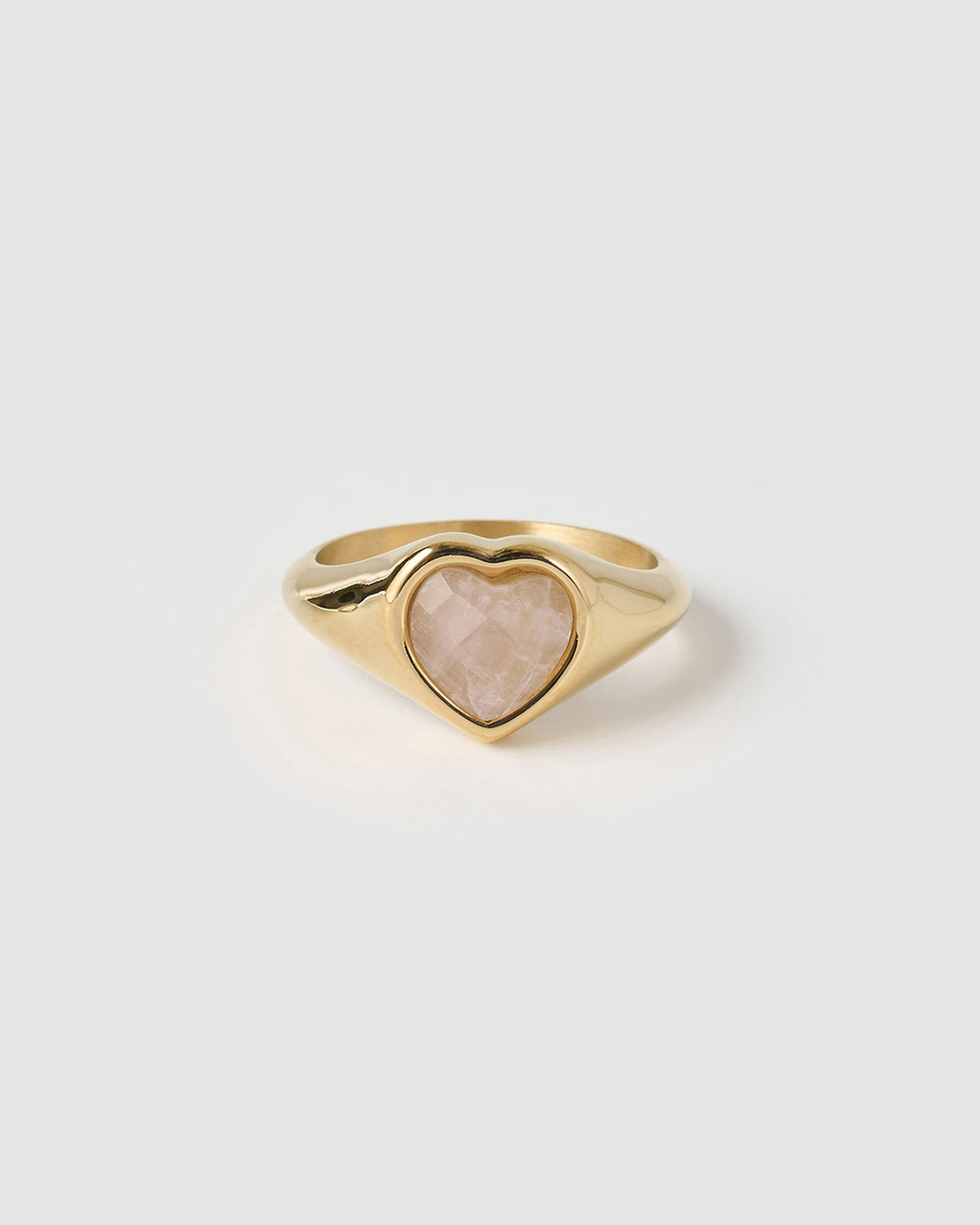 Anel Sinete Coração Quartzo Rosa - Ouro 18K | SILLENE