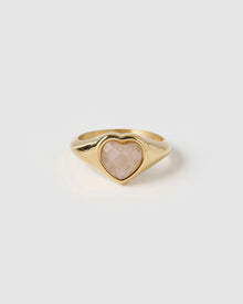 Anel Sinete Coração Quartzo Rosa - Ouro 18K | SILLENE