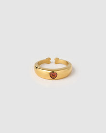 Anel Sinete Coração Vermelho - Ouro 18K | SILLENE