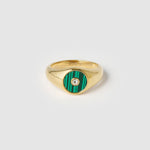 Anel Sinete Malaquita - Ouro 18K | SILLENE