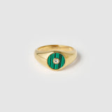 Anel Sinete Malaquita - Ouro 18K | SILLENE