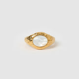 Anel Sinete Orgânico com Pérola - Ouro 18K | SILLENE