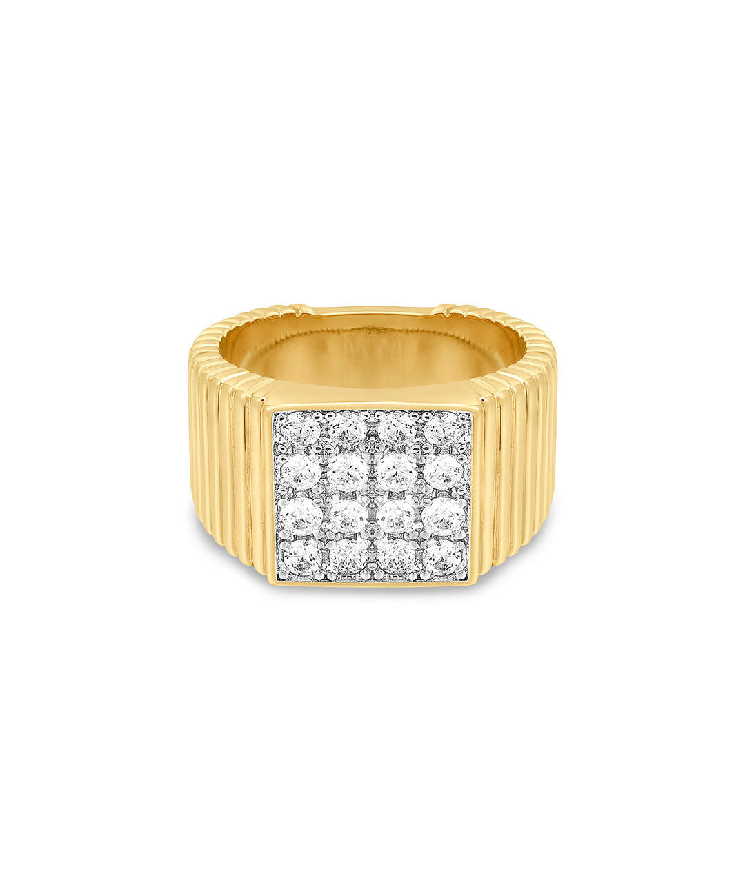 Anel Sinete Quadrado Cravejado - Ouro 18K | SILLENE