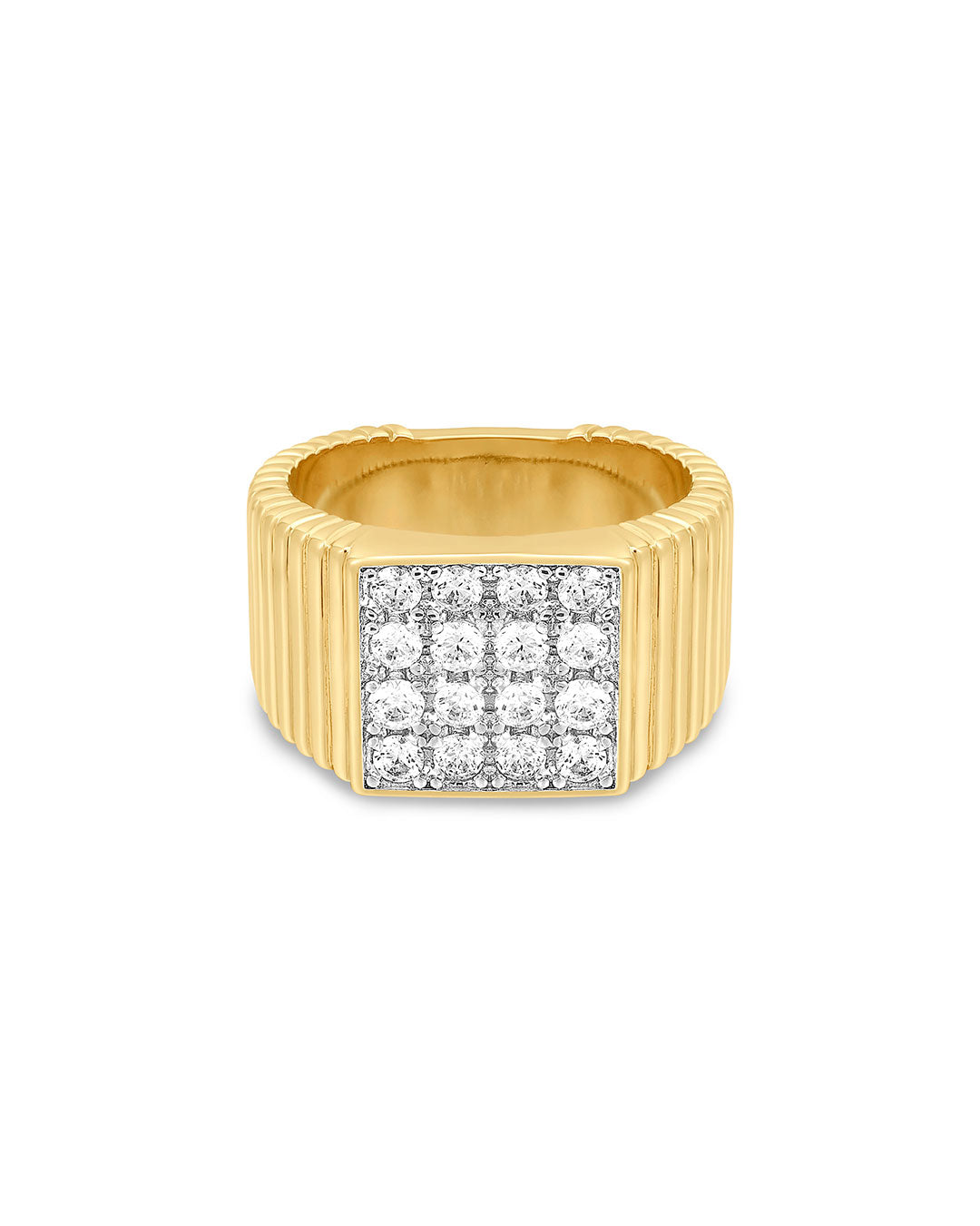 Anel Sinete Quadrado Cravejado - Ouro 18K | SILLENE