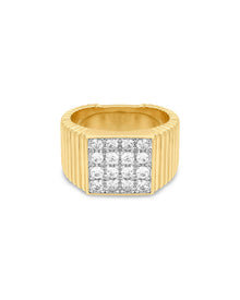 Anel Sinete Quadrado Cravejado - Ouro 18K | SILLENE