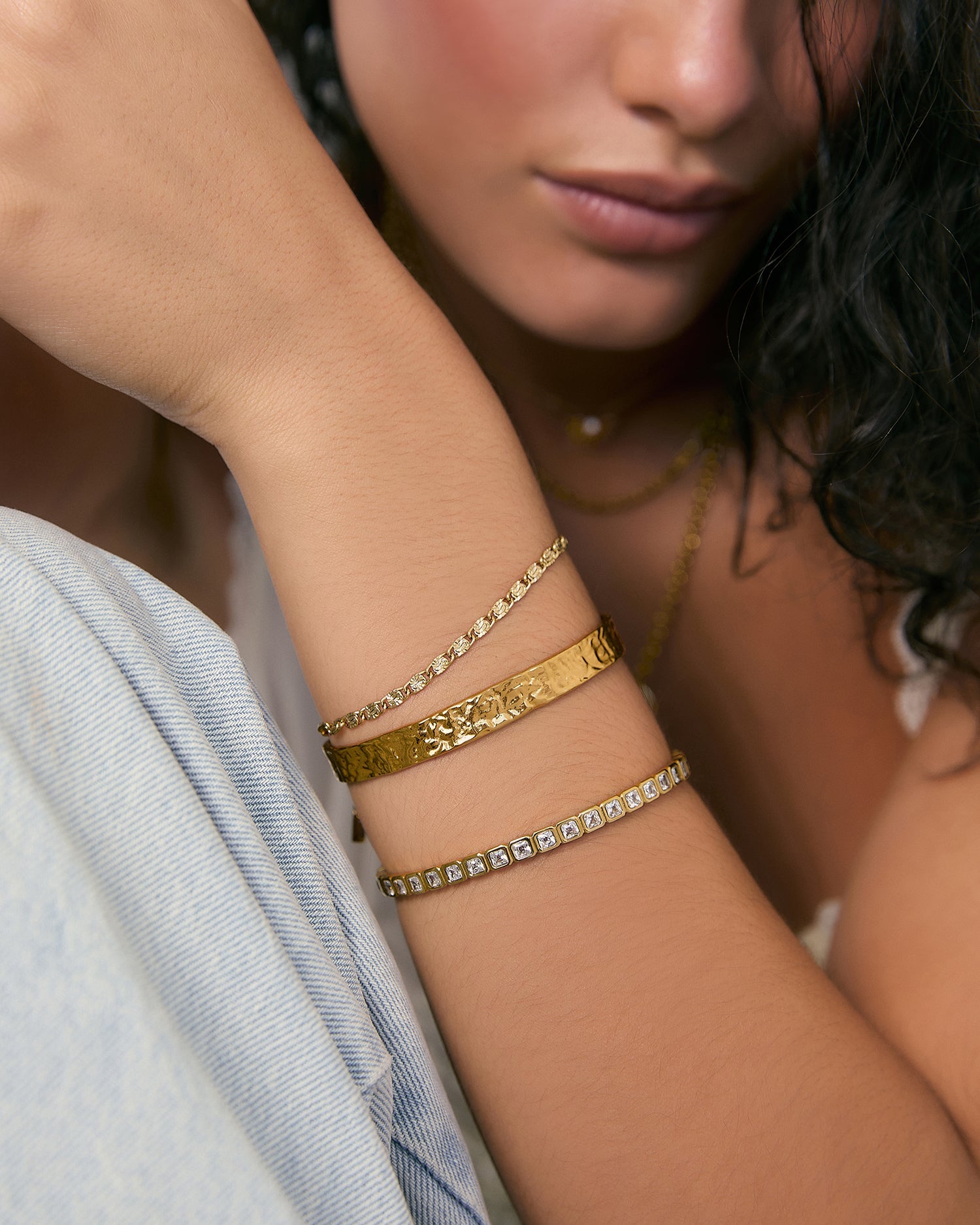 Bracelete Quinn Pedra - Ouro 18K | SILLENE - detalhe das pedras