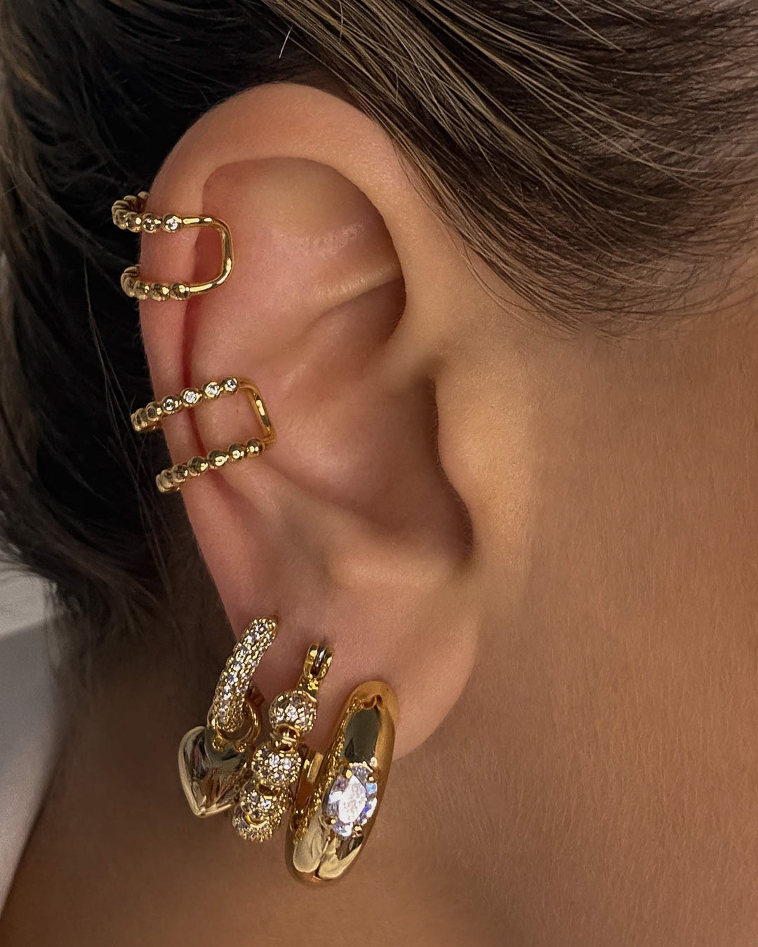 Brinco Argola Coração Puffy com Pavê - Ouro 18K - detalhe 02 | SILLENE