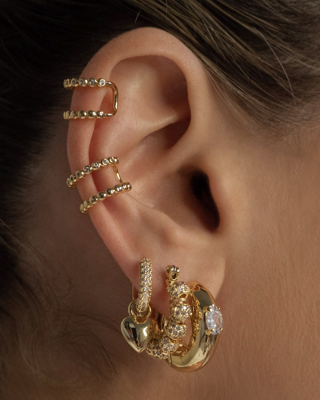 Brinco Argola Coração Puffy com Pavê - Ouro 18K - detalhe 07 | SILLENE