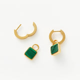 Brinco Argola Pedra Malaquita - Ouro 18K | SILLENE