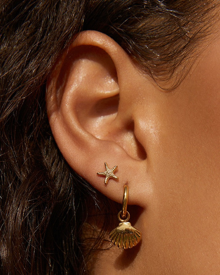 Brinco Concha Shelli - Ouro 18K | SILLENE - uso