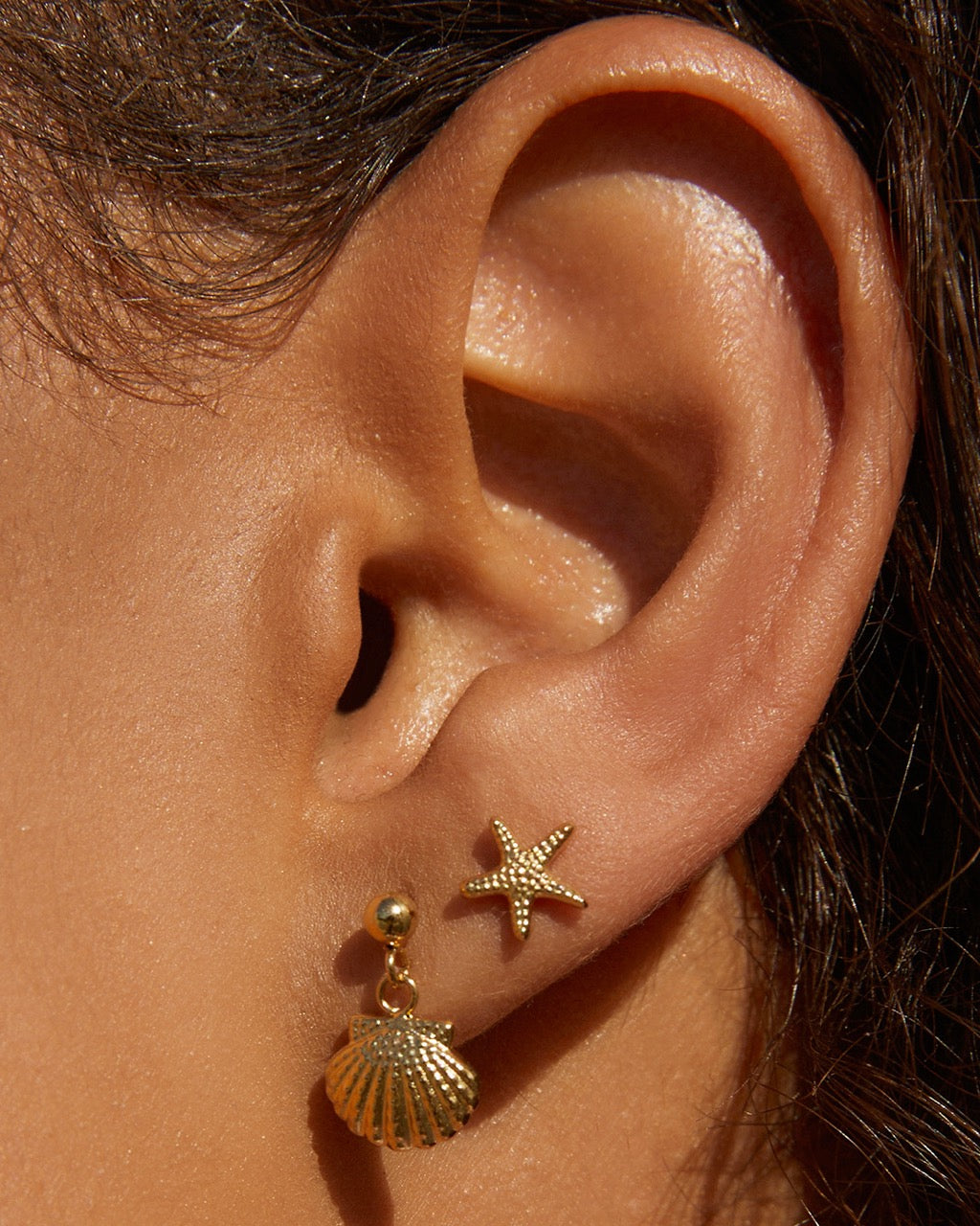 Brinco Estrela-do-Mar de Pino - Ouro 18K - detalhe 02 | SILLENE