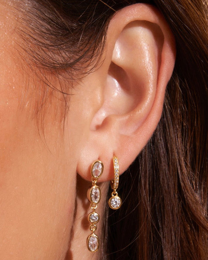 Brinco Isadora Cristal - Ouro 18K | SILLENE - uso
