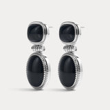 Brinco Midnight Mesa Pendente com Ágata Negra - Prata | SILLENE