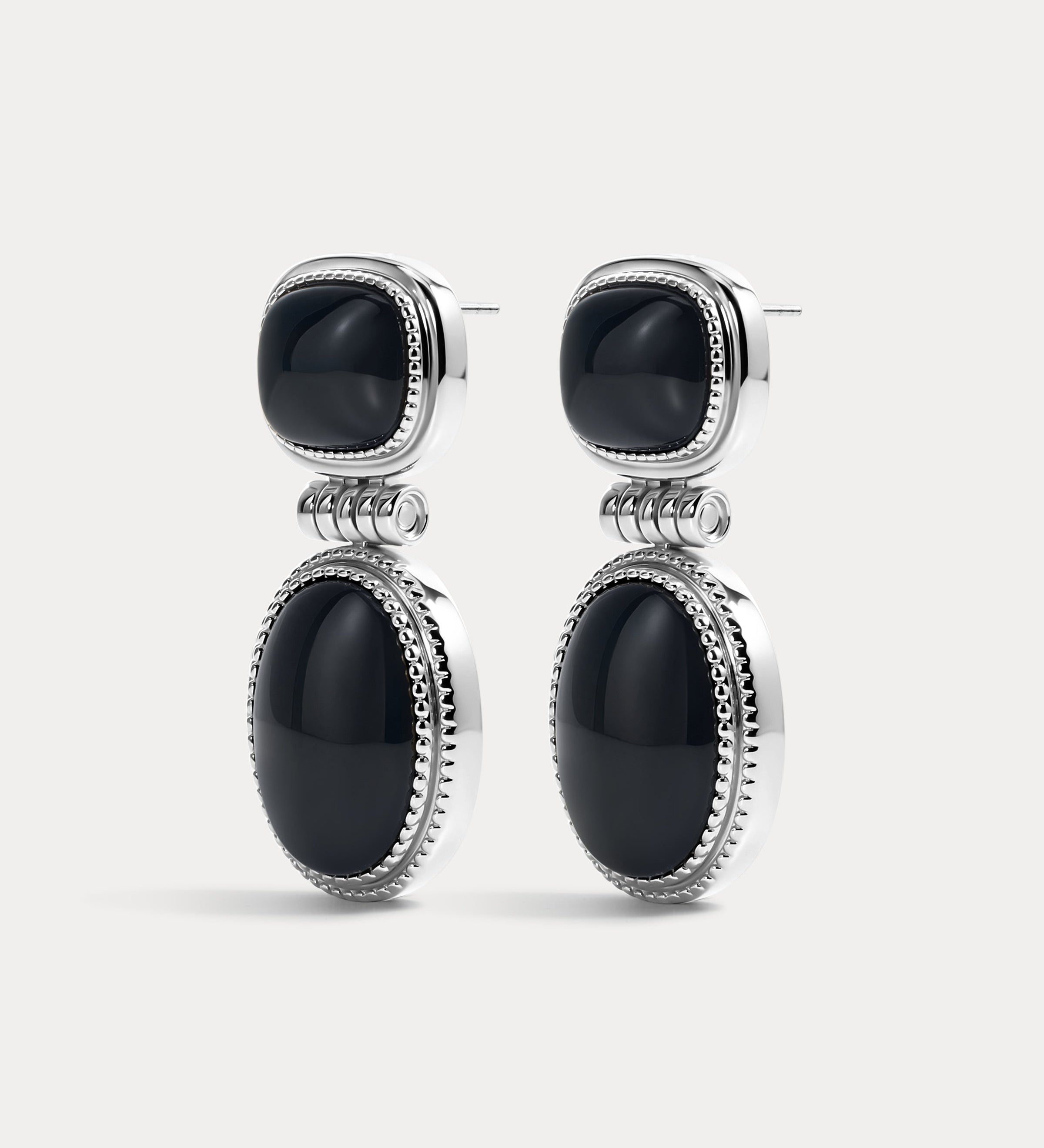 Brinco Midnight Mesa Pendente com Ágata Negra - Prata | SILLENE