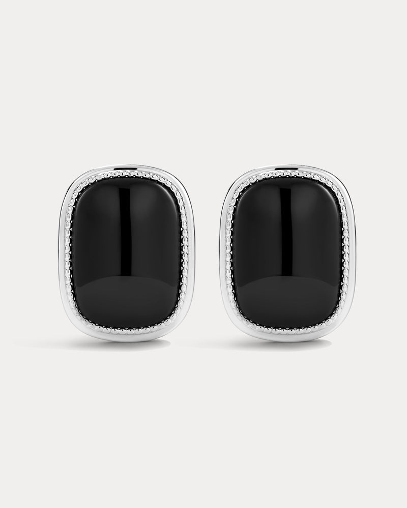 Brinco Midnight Mesa Statement com Ágata Negra - Prata | SILLENE
