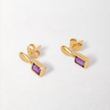 Brinco Pebble Pedra do Mês - Fevereiro (Ametista) - Ouro 18K | SILLENE