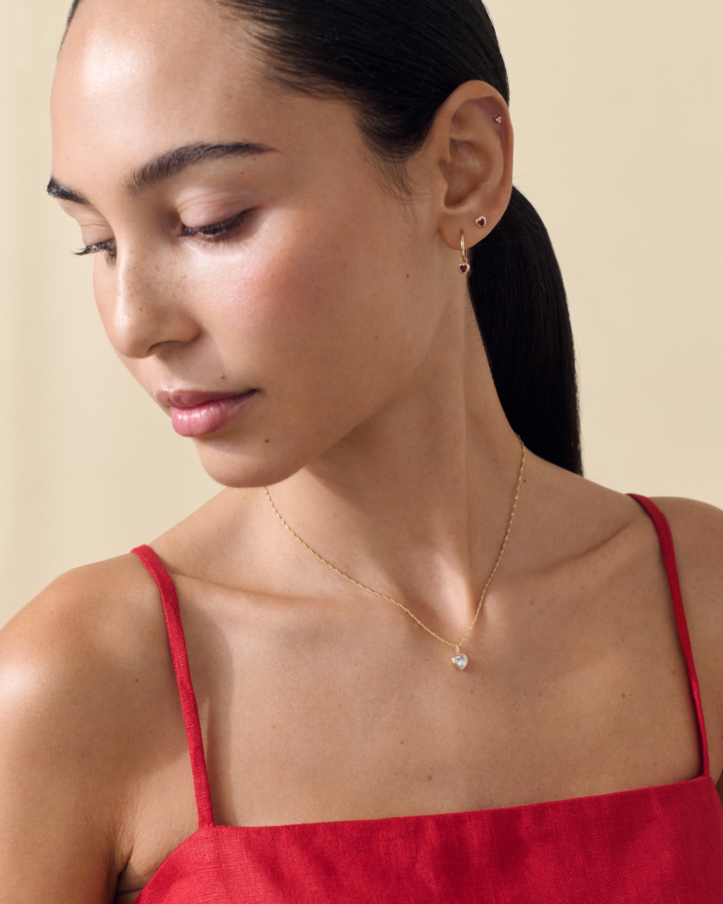 Colar Coração Grande Safira Branca - Ouro 18K | SILLENE