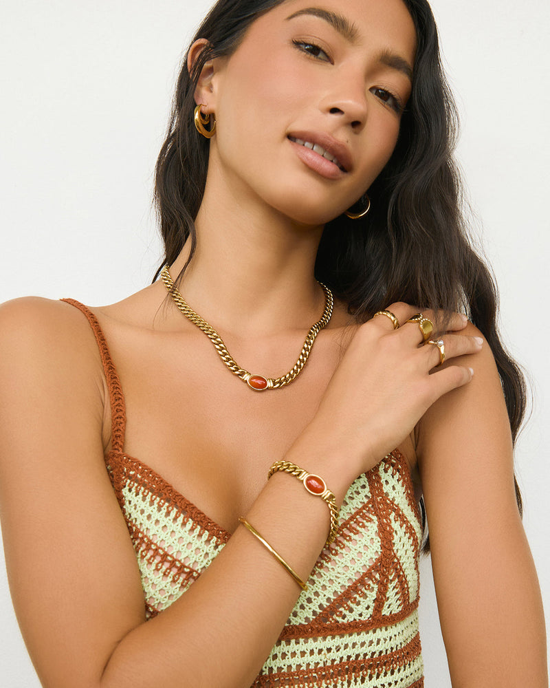 Colar Corrente Odette Ágata Vermelha - Ouro 18K | SILLENE