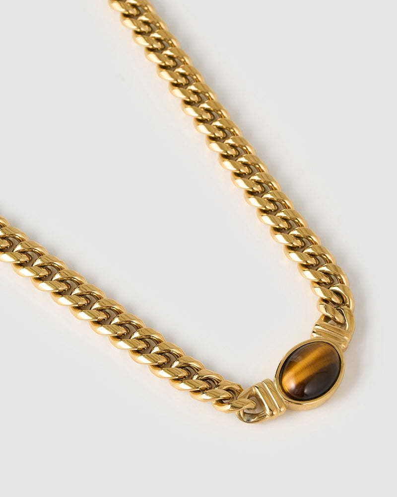 Colar Corrente Odette Olho de Tigre - Ouro 18K | SILLENE
