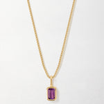 Colar Mini Oitavado Pedra do Mês - Fevereiro (Ametista) - Ouro 18K | SILLENE