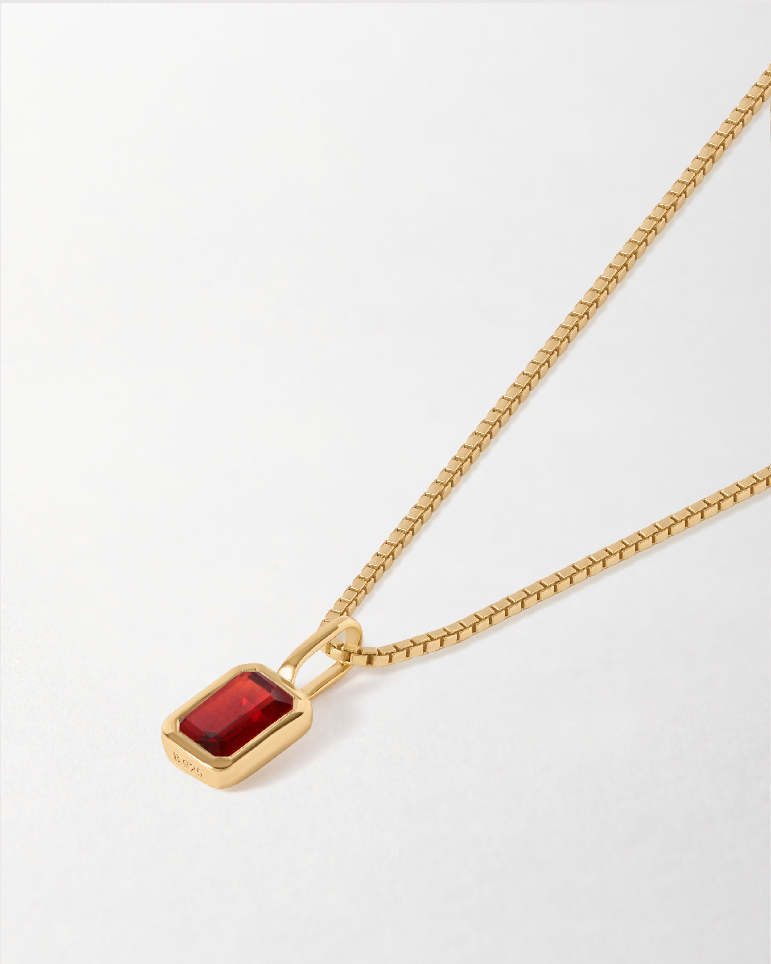 Colar Mini Oitavado Pedra do Mês - Janeiro (Granada) - Ouro 18K em uso | SILLENE