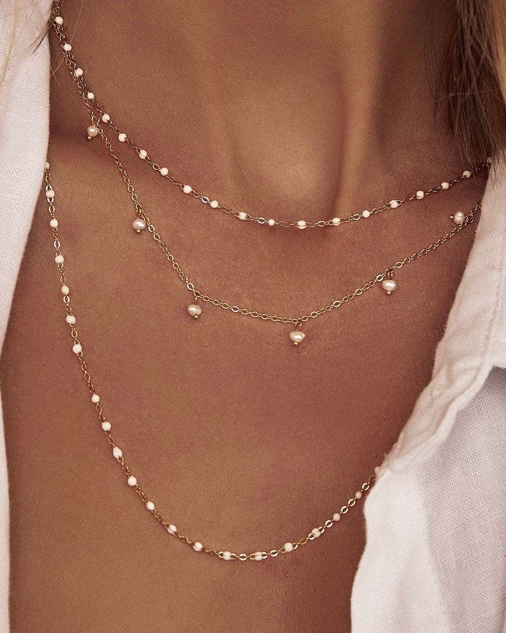 Colar Peggy Baunilha - Ouro 18K | SILLENE