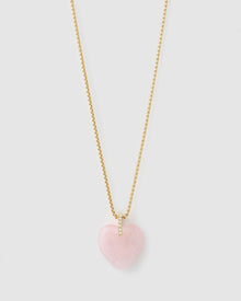Colar Pingente Coração Daliah Quartzo Rosa - Ouro 18K | SILLENE