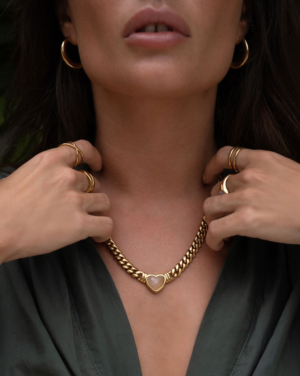 Colar Pingente Coração Valentine Quartzo Rosa - Ouro 18K | SILLENE
