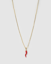 Colar Pingente Cornicello Vermelho - Ouro 18K | SILLENE