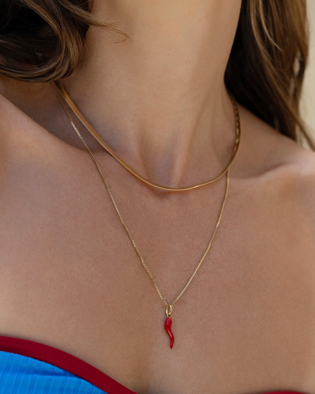 Colar Pingente Cornicello Vermelho - Ouro 18K | SILLENE
