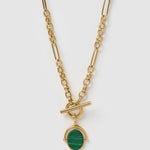 Colar Pingente Giratório Delilah - Malaquita - Ouro 18K | SILLENE