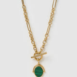 Colar Pingente Giratório Delilah - Malaquita - Ouro 18K | SILLENE