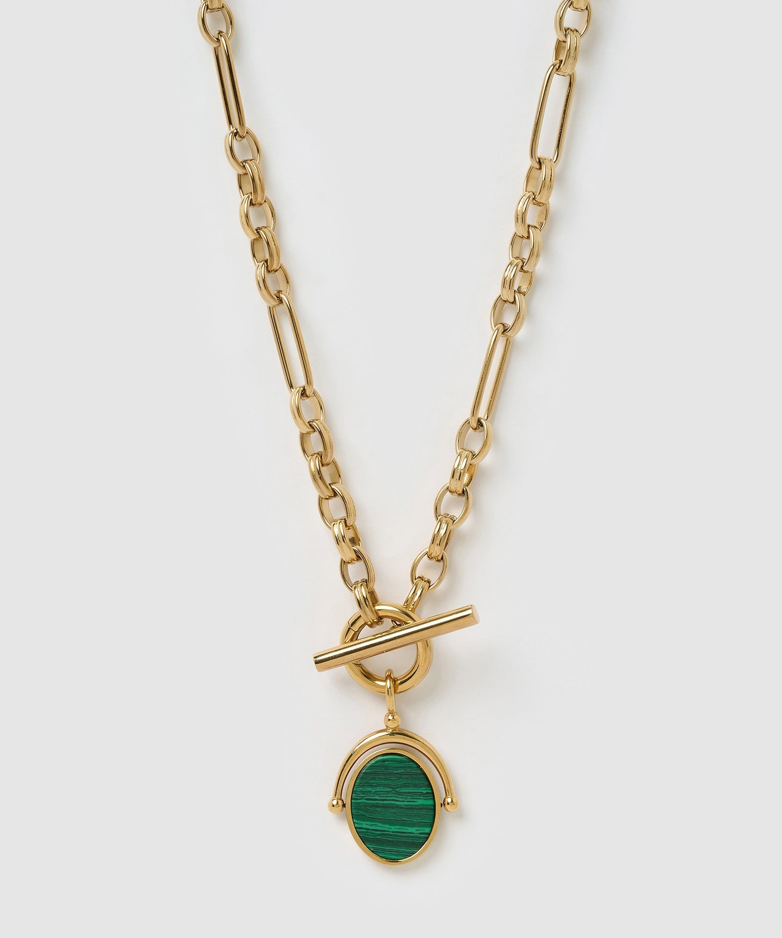 Colar Pingente Giratório Delilah - Malaquita - Ouro 18K | SILLENE