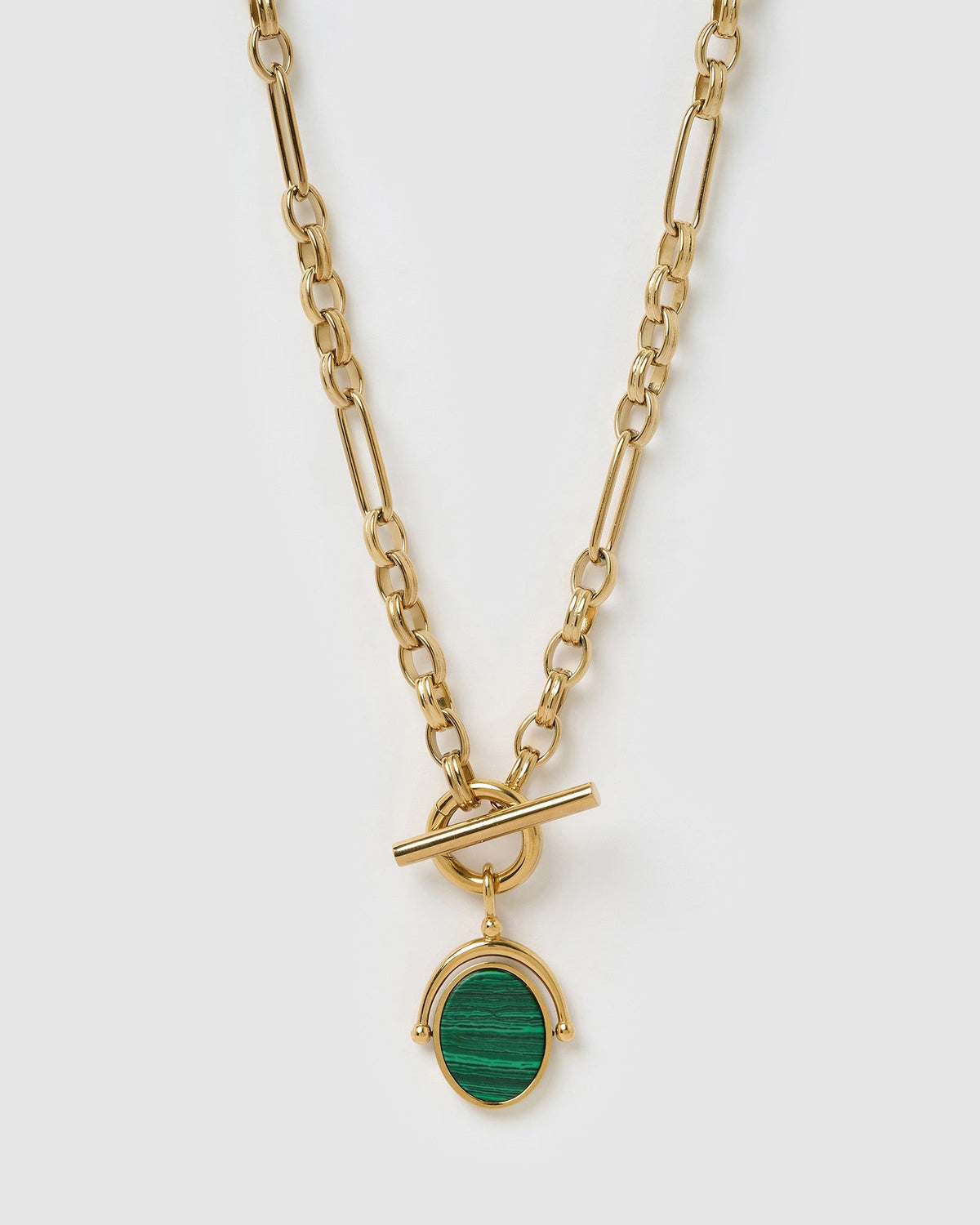 Colar Pingente Giratório Delilah - Malaquita - Ouro 18K | SILLENE