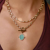 Colar Pingente Giratório Delilah - Malaquita - Ouro 18K | SILLENE