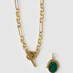 Colar Pingente Giratório Delilah - Malaquita - Ouro 18K | SILLENE - detalhe