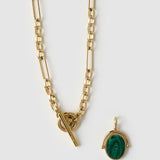 Colar Pingente Giratório Delilah - Malaquita - Ouro 18K | SILLENE - detalhe