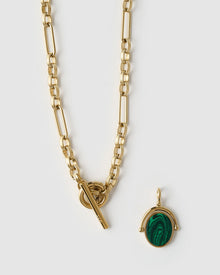 Colar Pingente Giratório Delilah - Malaquita - Ouro 18K | SILLENE - detalhe